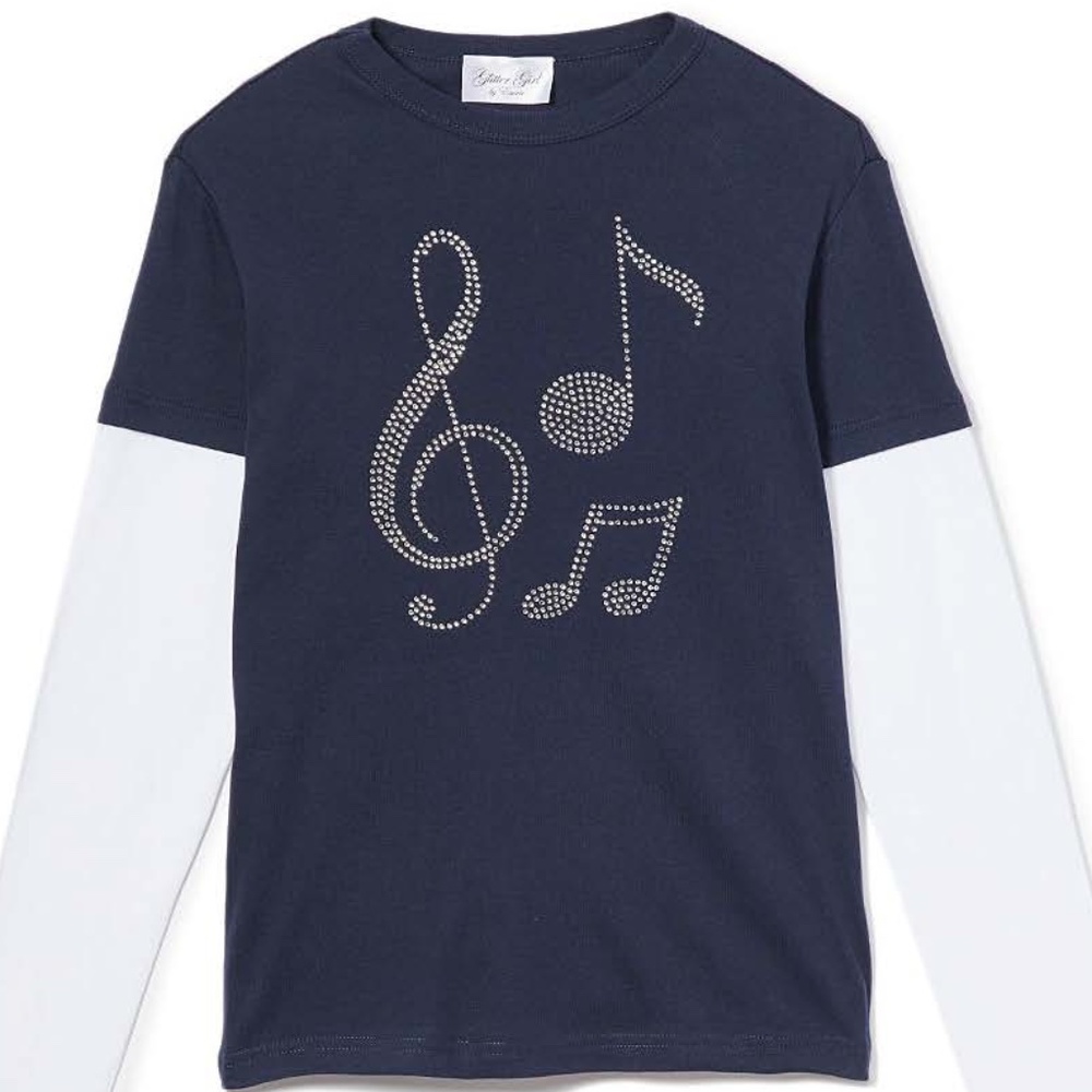 Long Sleeve two tone T shirt - Music Notes